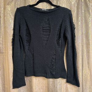 ZOE Vintage 90's Black Knit Goth Distressed Long Sleeve Sweater Medium